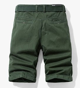 Pantalones cortos de verano para hombre de algodón 100% hechos a medida, pantalones cortos de playa informales sólidos verdes para exteriores, cierre de botones de talla grande para la temporada de otoño - Product Image 2