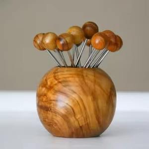 Wooden Cocktail Picks Set with Holder Reusable Bamboo holder Metal Picks for <b>Bar</b> Party <b>Drinks</b> Fruit Appetizer Decoration - Product Image 2