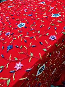 Tissu en dentelle florale multicolore de luxe avec éléments de broderie 3D en perles, tissage écologique de style croisé pour accessoires - Product Image 5