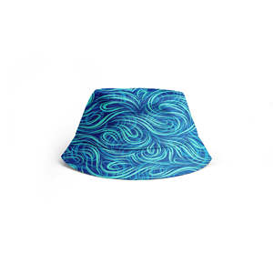 Custom Blue Wave Pattern Keepdri Polyester Street Style Four Seasons <b>Bucket</b> <b>Hat</b> Wide Brim Golf Fishing <b>Kids</b> Men Women Vintage - Product Image 1