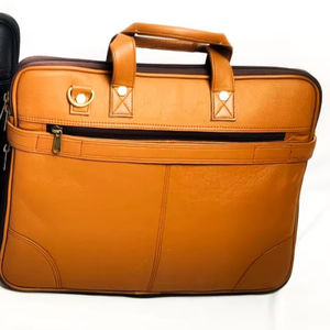 Professional Black Leather <b>Laptop</b> <b>Briefcase</b> with Top Handles Front Zipper Pocket and Metal Hardware for Business and Office Use - Product Image 1