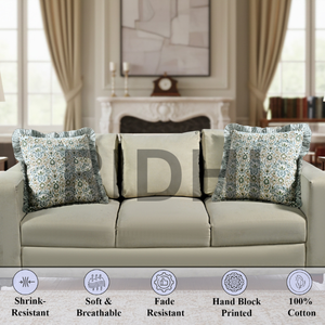 Housse de coussin décorative Ridhi, en coton indigo fait main, à volants floraux, style western, imprimé en bloc, amovible et lavable - Product Image 5