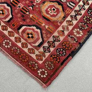 Turkish Vintage <b>Runner</b> Rug 3.2x10.4 ft, <b>Red</b> Black Persian Wool Rug - Product Image 4