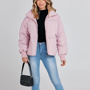 Blouson d'hiver matelassé court à manches longues pour femme, épais, avec fermeture éclair, design uni, respirant et imperméable - Product Image 6