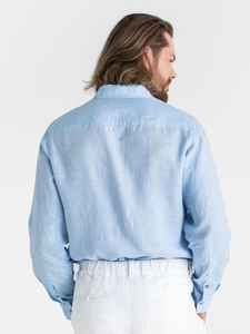 <b>Men</b> Sky Blue <b>Linen</b> Floral Breathable <b>Short</b> <b>Sleeve</b> Relaxed Fit Lightweight Summer Button Down NEVADA <b>Shirt</b> - Product Image 2