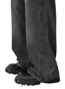 Chaqueta de mezclilla negra con lavado ácido para hombre, pantalones anchos de cintura alta estilo streetwear, corte relajado de algodón con lavado a la piedra, estilo hip hop. - Product Image 6