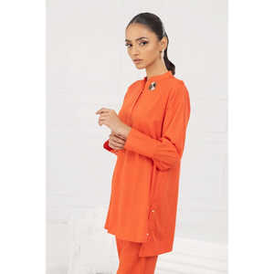 เสื้อทูนิคผ้าแจ็คการ์ดย้อมสีสนิมสำหรับผู้หญิง - Product Image 3