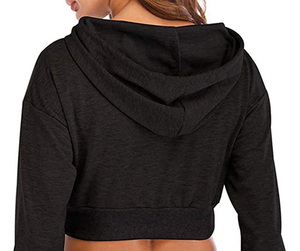 Sweat à capuche court tendance, coupe surdimensionnée pour femme, matériau polaire brossé, tissu lourd 500 g/m² et capuche réglable - Product Image 3