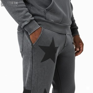 Conjunto Deportivo de Invierno con Lavado Ácido, Estampado Digital, Transpirable, Estilo Vintage, Sudadera con Capucha y Pantalones Acampanados para Hombre, 100% Algodón de Lujo - Product Image 2