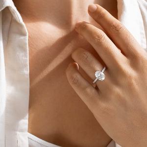 Bague de fiançailles solitaire ovale en diamant de luxe, or blanc, pavé, alliance, bijoux de mariée, livraison mondiale - Product Image 3