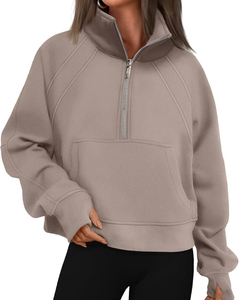 Sudaderas con capucha de alta calidad para mujer, sudaderas con media cremallera, chaquetas de lana, Tops, jersey de gran tamaño, cuello alto, cremallera, sudaderas cortas - Product Image 1