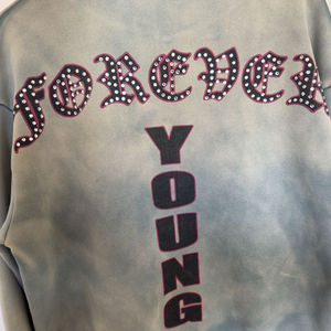 Sudadera con Capucha Personalizada de Alta Calidad OEM, Estilo Desgastado con Pedrería, Lavado Ácido, para Hombre, Invierno, Ropa Urbana 100% - Product Image 3