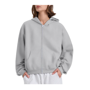 Streetwear pour femmes plaine de haute qualité Vintage blanc surdimensionné poids lourd personnalisé sweat à capuche zippé au prix de gros - Product Image 4