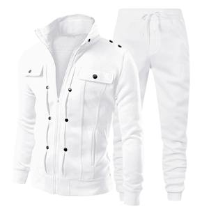 ชุดกีฬาลำลองผู้ชายสำหรับฤดูใบไม้ร่วงฤดูหนาวชุด2ชิ้นเสื้อแขนยาวสีเทาเสื้อสเวตเชิ้ตคอตั้งซิป + กางเกงสเวตเตอร์กางเกงผู้ชายไซส์ใหญ่พิเศษ - Product Image 4