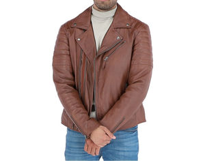 Moda prendas de vestir exteriores cuero genuino motocicleta negro personalizable lona Skinny Top Front Stitch chaquetas para hombres - Product Image 2