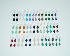 925 argent sterling massif opalite laiteuse mois d'octobre pierre de naissance deux pierres crochet boucle d'oreille - Product Image 5