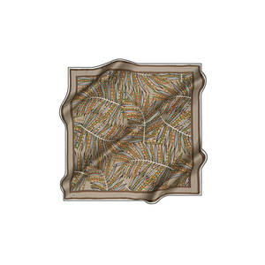 Pañuelo Cuadrado de Seda Crepé Satinado Beige con Estampado de Hojas, 100% Seda, Impresión Digital - Product Image 1