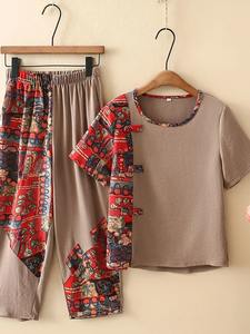 ชุดเซ็ตเสื้อผ้าผู้หญิง 2 ชิ้น กางเกงขาสั้น ผ้าฝ้าย ระบายอากาศ แห้งเร็ว ปักลายเรียบ - Product Image 5