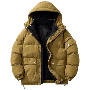 Men's windproof Woolen Puffer Jacket High Street Style Hooded Water Shell Material Front Logo windproof - Product Image 1
