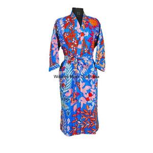Veste longue pour femme en coton pur 100% fait main, style Kantha, vintage, matelassée, imprimé bohème, décontractée pour la plage - Product Image 2