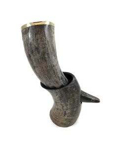 Cuerno para beber vikingo pulido hecho a mano de lujo Diseño animal Cuerno de buey natural con soporte y soporte de cuero de la India - Product Image 5