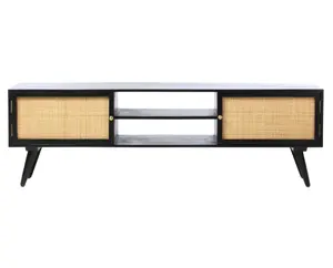 ขาตั้งทีวีหวายและไม้แบบย้อนยุค,ดีไซน์ทันสมัยมีด้ามจับสีดำทองสำหรับทีวี - Product Image 1