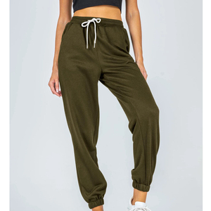 Pantalon de jogging en molleton taille haute pour femme 100% coton Léger Respirant Écologique Cordon de serrage Pantalon de sport Logo personnalisé - Product Image 3
