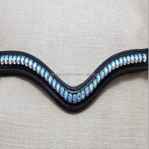 Correa de cuero personalizada hecha a mano para cejas de caballo, forma de onda con cadena de cristal de oro rosa y Perla, relleno suave - Product Image 5