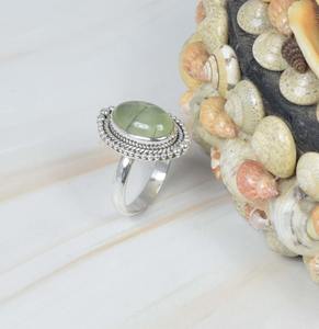 Prehnita verde Natural 925 anillo de piedras preciosas de plata esterlina joyería hecha a mano mes de junio piedra natal forma ovalada regalo para Navidad - Product Image 3