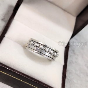 Anillo de meditación con banda giratoria con cuentas, anillo de pulgar de Plata de Ley 925 para mujer, joyería hecha a mano para Yoga, anillo giratorio fino para ansiedad para hombre - Product Image 1