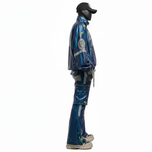 Conjunto de Chaqueta Cortavientos Premium para Hombre, Tela Ligera y Brillante, Paneles Azules, Transferencia de Calor Personalizada, Talla Grande - Product Image 3