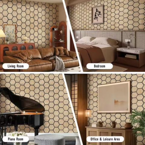 Stylish Hexagon Acoustic Panel Rubber Core Highly Effective Sound Absorption for Building Sound Proofing Conference Rooms Dining