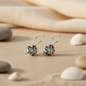 Pendientes de Plata 925 con Topacio Azul, Pendientes de Aro Colgantes con Flores Chapadas en Oro para Mujer, para Bodas, Fiestas y Regalos - Product Image 2