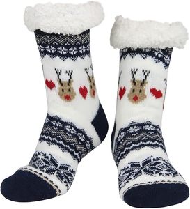 Chaussettes de sol de Noël douces et chaudes en fourrure moelleuse et thermique avec motif de renne de dessin animé - Product Image 3