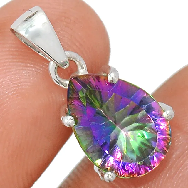 Rainbow Fire Mystic Topaz Jewelry Set Sterling Silver Pendant Necklace Stud Earrings March Birthstone Gemstone Fine Jewelry
