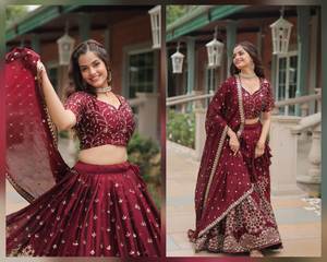 Lehenga แบบดั้งเดิมที่สวยงามสำหรับงานแต่งงานของนักออกแบบชาวอินเดียพร้อมเสื้อแฟนซีและปาร์ตี้เพื่อนเจ้าสาว - Product Image 6