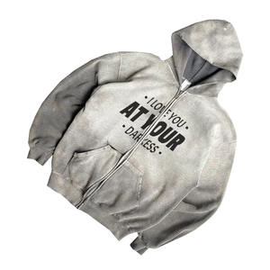 Sudaderas con Capucha y Cierre de Cremallera con Lavado Ácido para Adultos, Ropa de Abrigo Extra Grande, Sudaderas y Hoodies Elegantes con Logotipo Personalizado Serigrafiado - Product Image 3