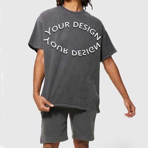 ชุดเสื้อยืดลำลองสำหรับผู้ชายใส่ในฤดูร้อนชุดเสื้อยืดผ้าฝ้าย100% ขนาดใหญ่พิเศษปล่อยลงไหล่ผ้ายืดเอวยางยืดปรับแต่งโลโก้ได้ - Product Image 1