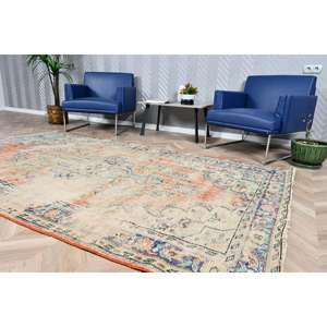 Alfombra Vintage Grande de 5.3x8.9 pies, Alfombra Turca Azul Sólido - Product Image 3