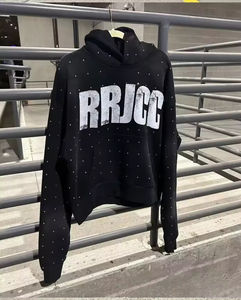 Venta al por mayor personalizado 100% algodón Bling Rhinestone Sudadera con capucha esqueleto cráneo cremallera completa diseño con capucha cuello pareja chaqueta - Product Image 4