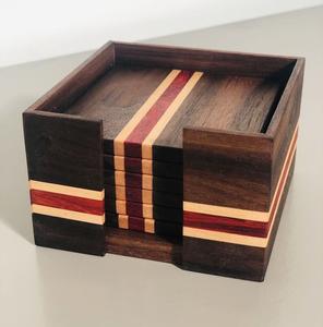 Ensemble de 4 dessous-de-verre en bois avec support, couleur marron, forme carrée, pour la cuisine, la table à manger, les boissons, le service - Product Image 6