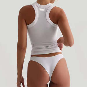 Camiseta sin Mangas de Canalé Transpirable de Diseño Personalizado de Fábrica para Mujer, Cuello Redondo Alto, Chaleco de Canalé Súper Suave para Mujer - Product Image 4