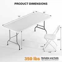 Ensemble de table pliante en plastique de 6 pieds avec 6 chaises pliantes blanches pour pique-nique, événement, formation, activités de plein air, usage commercial