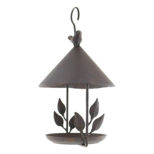 Comedero redondo de metal para pájaros con diseño de hoja y pájaro para uso en jardín exterior, resistente al óxido, hecho a mano. - Product Image 3