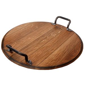 Grand plateau de service rond en bambou massif de luxe avec poignée de style vintage Ustensiles de cuisine décoratifs en bois pour la maison - Product Image 4