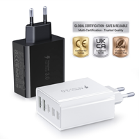 Pengisi Daya Cepat GaN 60W HNT ODM/OEM PD & QC 3 Port Tipe C+USB Adaptor Dinding Colokan EU/UK Proteksi OVP/OCP untuk iPhone 15 16