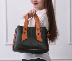 Sac à main en cuir véritable noir et tan pour femme, sac à bandoulière, sac fourre-tout, deux poignées, fermeture à glissière, bandoulière réglable, résistant à l'eau - Product Image 5