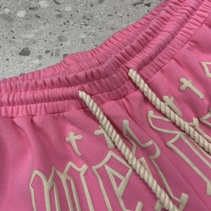 Shorts de sport pour hommes de haute qualité, taille élastique, décontractés, streetwear, logo personnalisé, impression en relief, tissu French Terry uni - Product Image 4