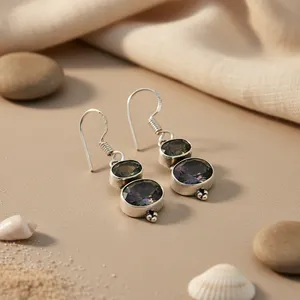Women's Vintage Mystic <b>Topaz</b> <b>Earrings</b> 14K Gold Plated 925 Sterling Silver Hypoallergenic Elegant Dainty Daily Wear Jewelry - Product Image 1