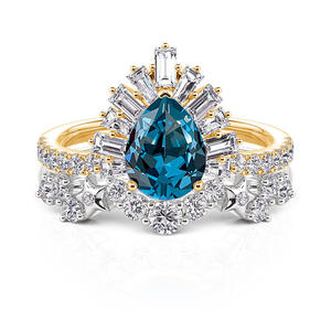 Jeulia Luna Astra Sunrise Two-Tone Pear <b>Ring</b> Set for Anniversary - Product Image 1